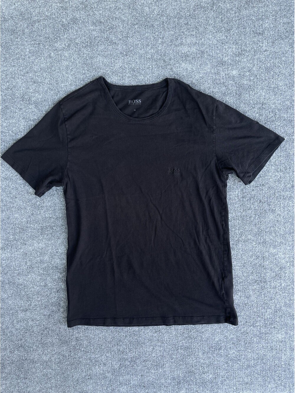 BOSS Hugo Boss Mens XL Black Embroidered Logo Short Sleeve Crew Neck T-Shirt